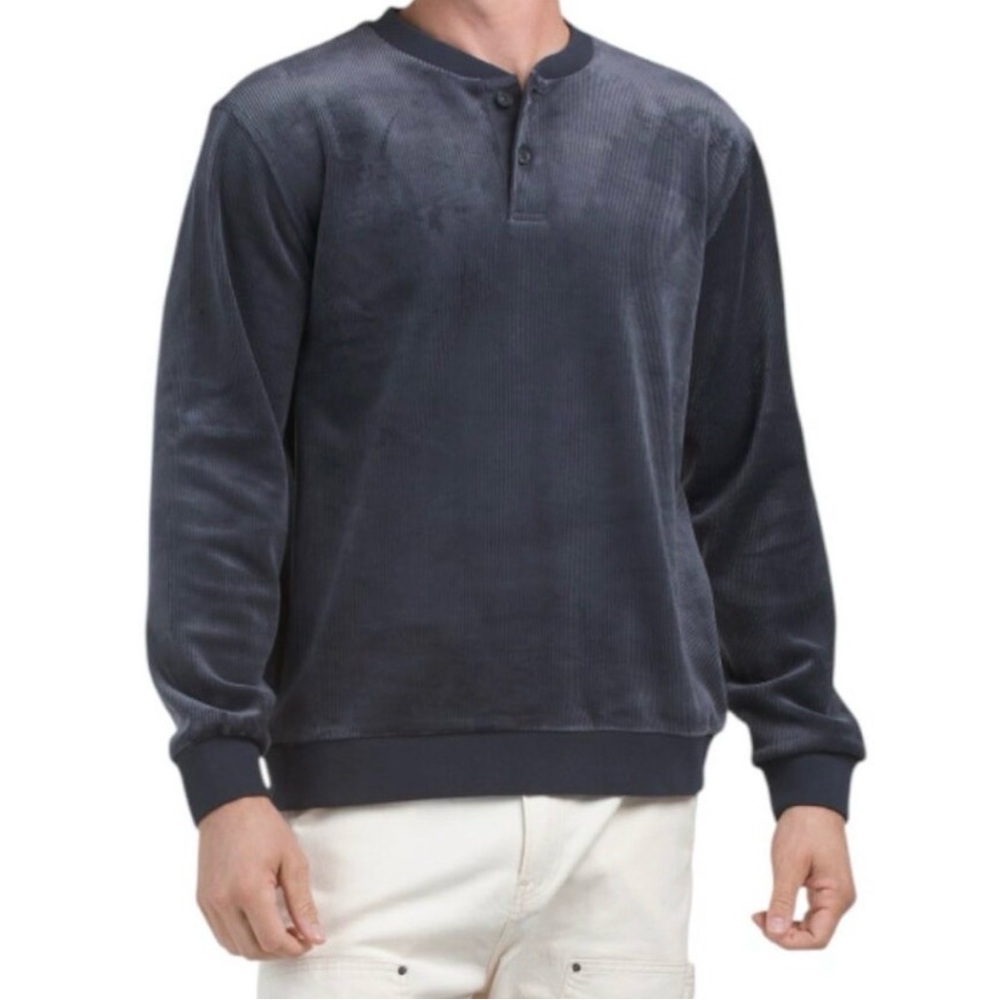 Marine Layer Indigo Ribbed Velour Henley Pullover